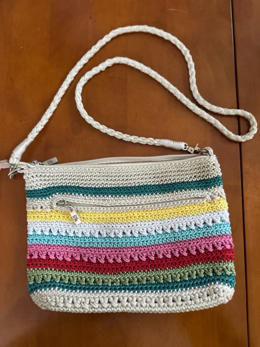 The Sak Multicolor Crochet Crossbody Bag - Cream, Teal, Yellow, Pink, Red, Green